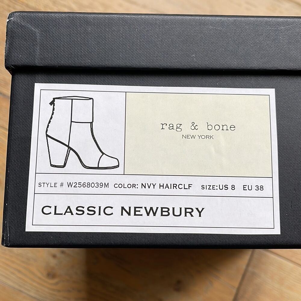 Rag & Bone Newbury Haircalf Ankle Boots Navy Black Size 38 / 8 - Picture 9 of 9
